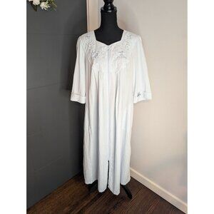 Miss Elaine Light Blue Textured Cotton Blend Embroidered Zip-Front House Coat L